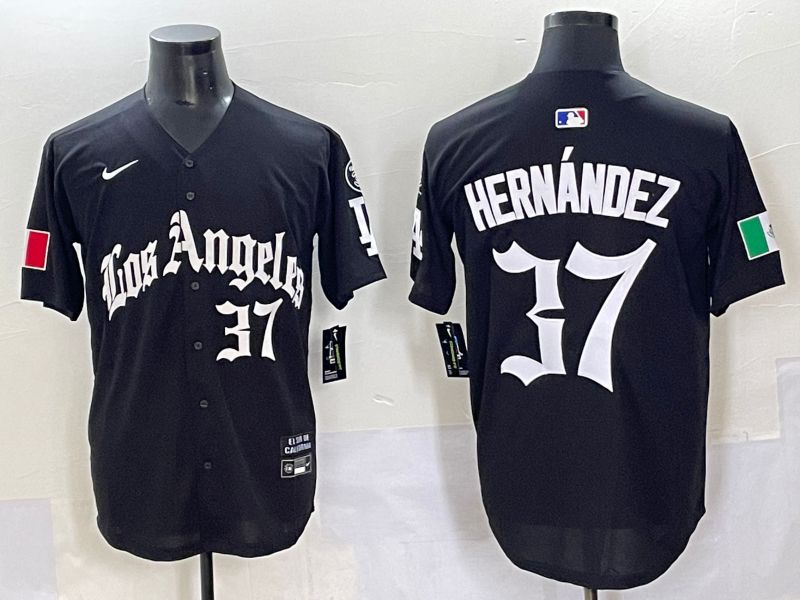Men 2025 Los Angeles Dodgers #37 Hernandez Black Five generations Joint Name Nike MLB Jersey style 6235